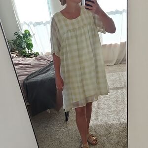 Listicle Cream and White Mini Sundress with Dolman Sleeves
